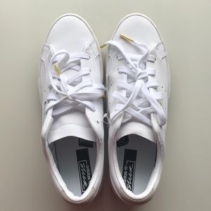 NWT and in Box. Adidas Women’s US 8.5 White Sleek Sneakers.